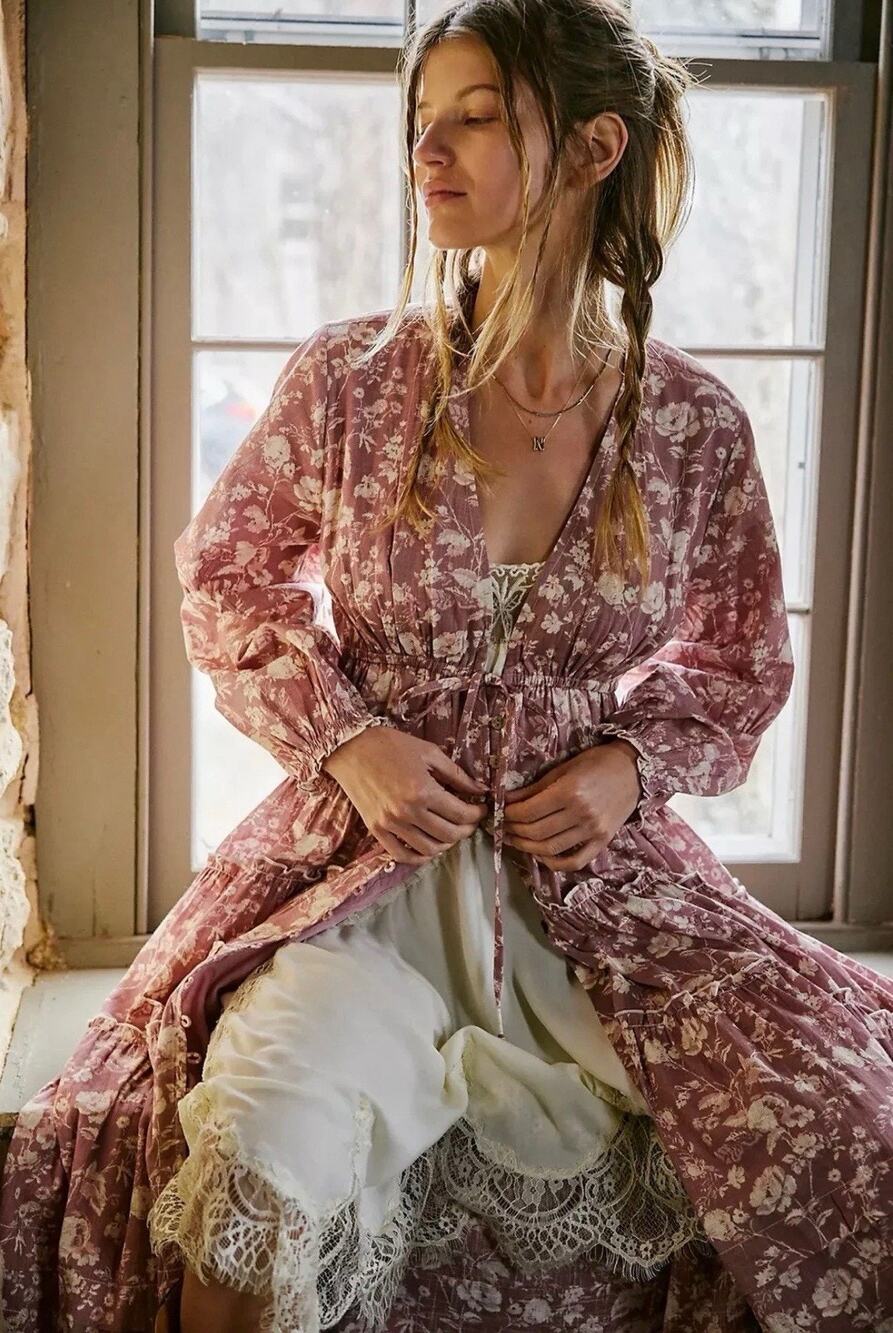Free People Pappiet Pink Combo Womens Maxi Dress Sz Small